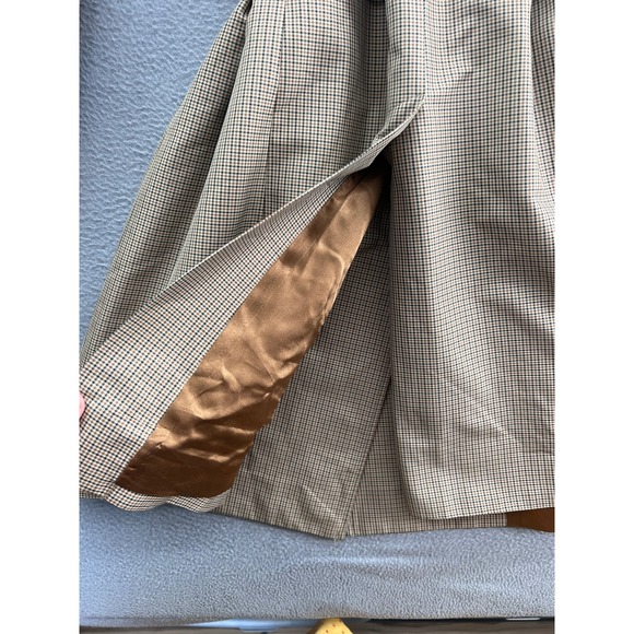 TeenFlo Jacket Womens Sz 8 Plaid Double Breasted Trench Coat Belted Tan - Picture 11 of 13